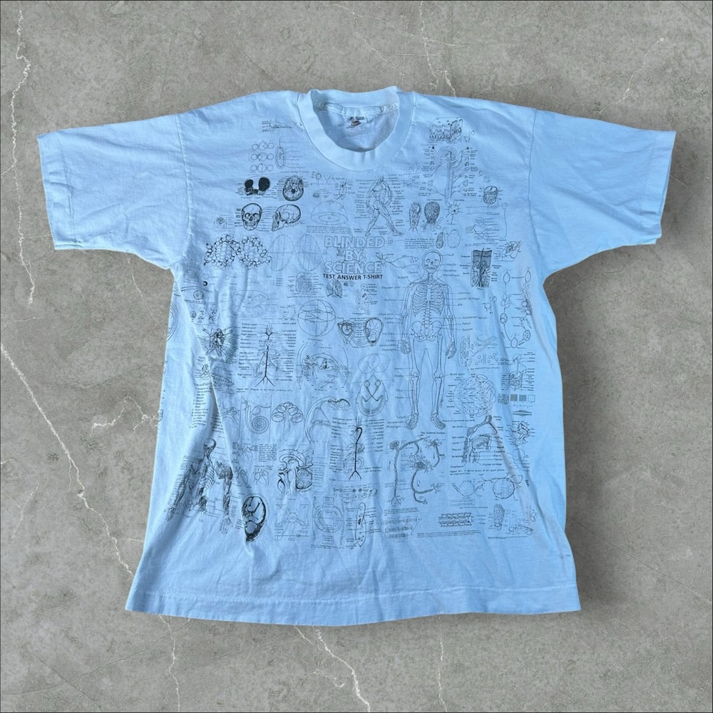 Vintage Blinded By Science Shirt Men XL White Anatomy Biology AOP 90s Physiology